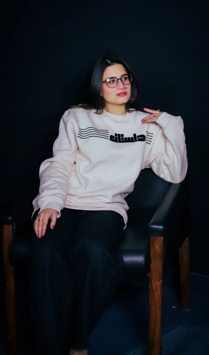 Fluffy White Green Unisex Relaxed Fit 400 Plus GSM Sweat Shirt - D.Sweatz by Daastaan